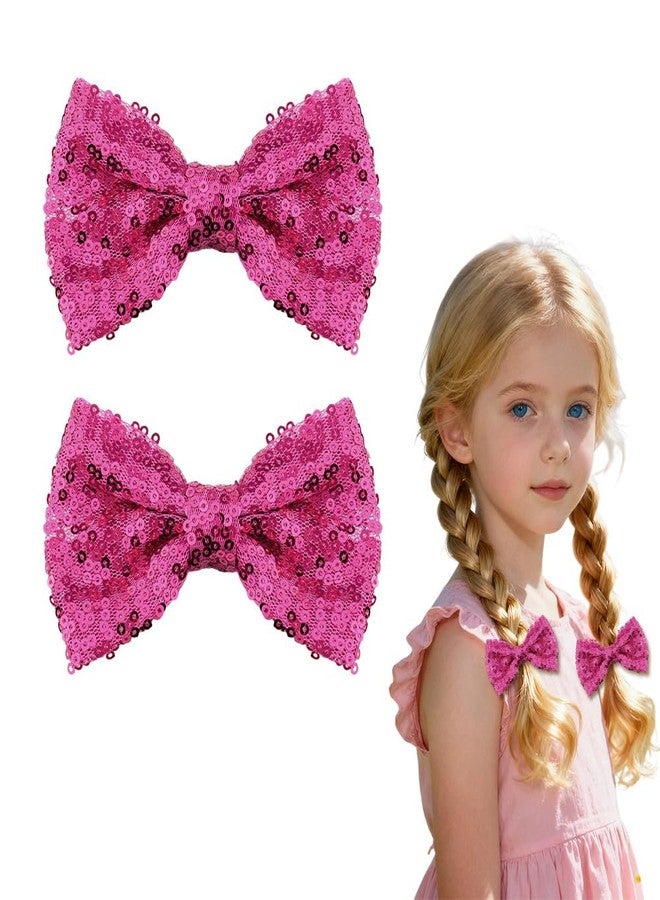 Sisadodo Glitter Bow Clips for Toddler Girls Sparkling Pink Christmas Hair Bows for Thin Thick Hair Accessories for Baby Girl Bling Sequin Bow HairClip for Girls Glitter Bowknot Barrettes Hairpins 2 PCS - Image 1